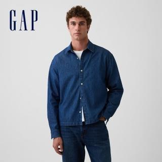 【GAP】寬鬆直擺牛仔襯衫-深色水洗(901885)