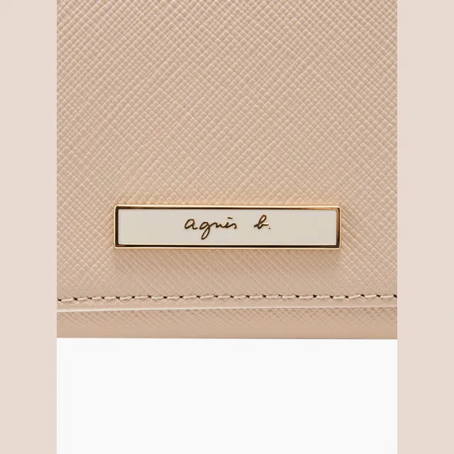 【agnes b.】Voyage 鐵牌皮革 三折短夾 奶茶色