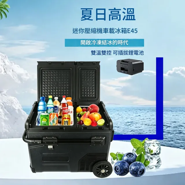 【RTAKO】45L車載冰箱 壓縮機冰箱 拉桿冰箱 車家兩用 雙溫雙控 露營冰箱 行動冰箱 保冷箱 冷藏箱 E45