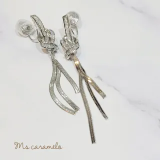 【Ms caramelo 焦糖小姐】夾式耳環 扭結流蘇耳環(鋯石耳環)