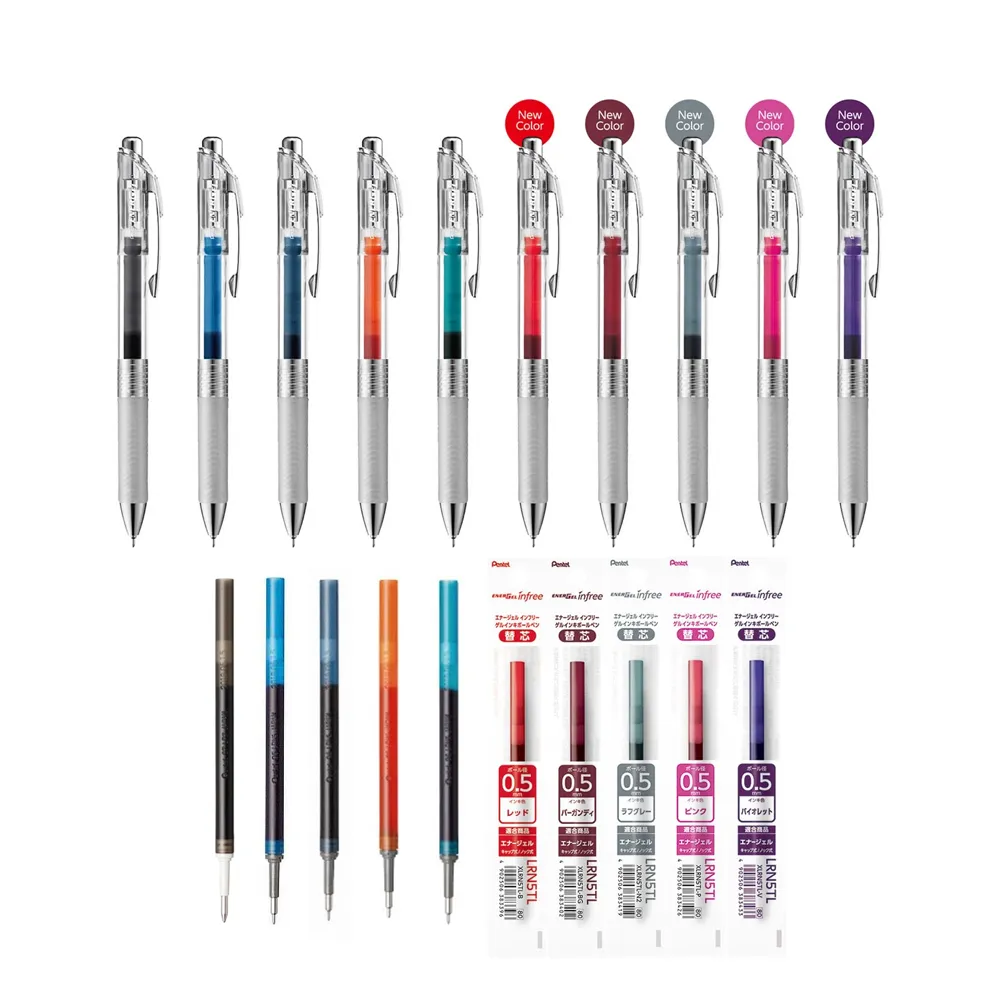 【Pentel 飛龍】ENERGEL infree極速鋼珠筆0.5(1筆2芯)