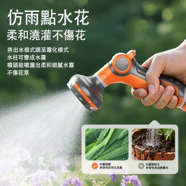 【MUAN】八段式高壓園藝水槍(多功能洗車水槍/澆花噴槍/強勁水壓/園藝澆水/萬用接頭組/洗車工具)