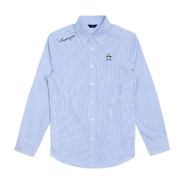 【Munsingwear】企鵝牌 男款寶藍色 經典刺繡細條紋長袖襯衫 MGXL6703