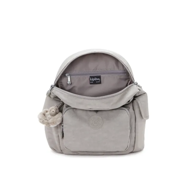 【KIPLING】『猴子包』溫柔沉穩灰拉鍊掀蓋後背包-CITY PACK MINI 女包
