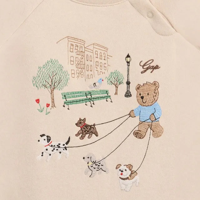【GAP】嬰兒VintageSoft布萊納小熊刺繡連身衣-杏色(913693)