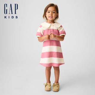 【GAP】嬰兒及幼兒法式毛圈布圈領印花洋裝-粉紅條紋(912111)