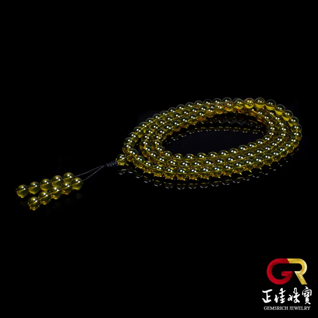 【正佳珠寶】琥珀藍珀 天藍金藍珀 8mm 超淨水藍珀轉運珠 108顆念珠｜特製棉繩(附鑑定證書)