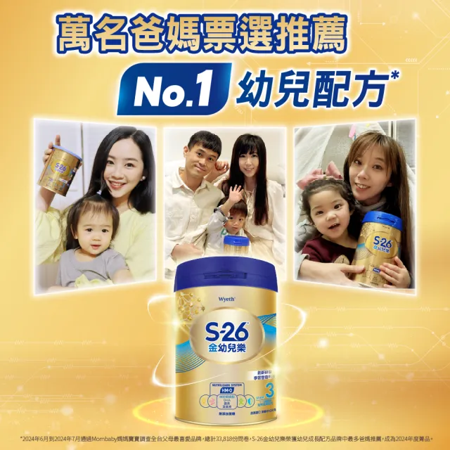 【惠氏 S-26】官方直營 金幼兒樂S-HMO配方1-3歲 1600gx3罐