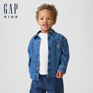 【GAP】嬰兒及幼兒牛仔寬版襯衫-中度靛藍(907038)