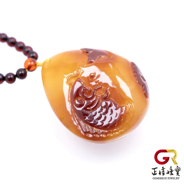 【正佳珠寶】蜜蠟琥珀 紅皮金絞蜜 年年有餘 蜜蠟吊墜｜特製棉繩(附鑑定證書)