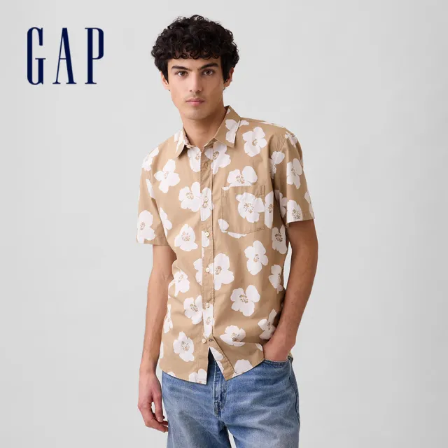 【GAP】男裝 寬鬆度假彈性襯衫-多款任選(888424&894247&869532&707290)