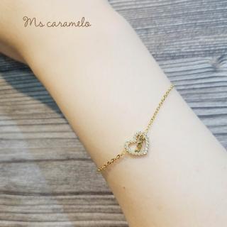 【Ms caramelo 焦糖小姐】愛心LOVE 鋯石不銹鋼手
