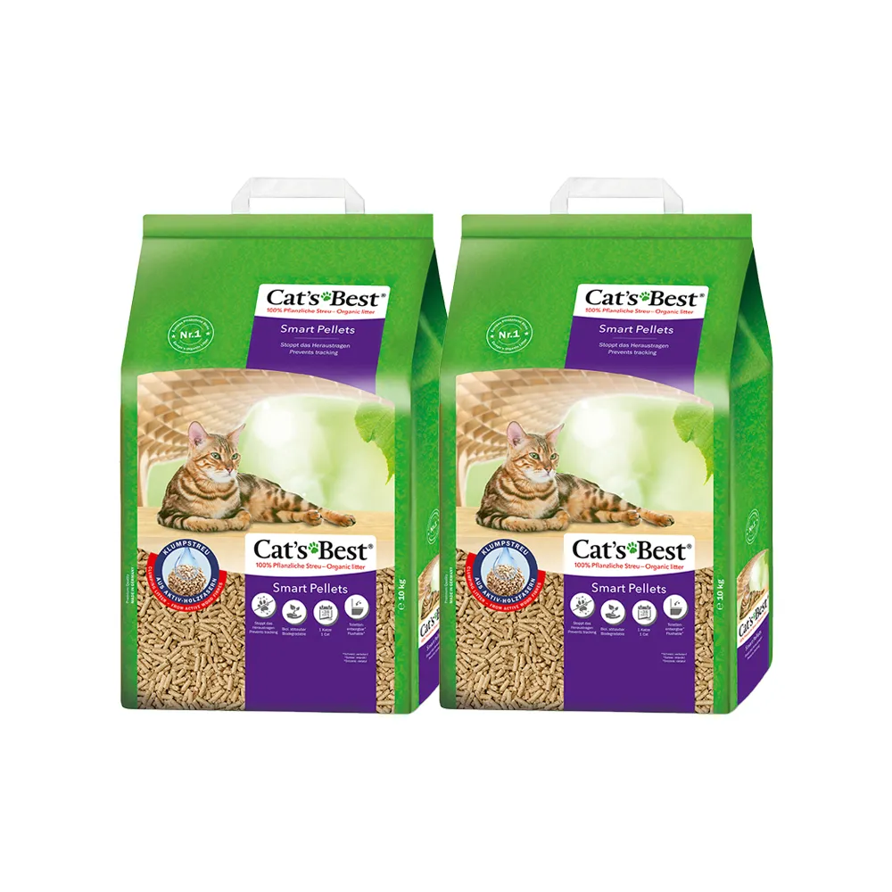 【CAT’S BEST 凱優】凝結木屑砂《紫標特級無塵》-10kg│20Lx2包(貓砂/木屑砂/環保砂/杉木砂/松木砂)