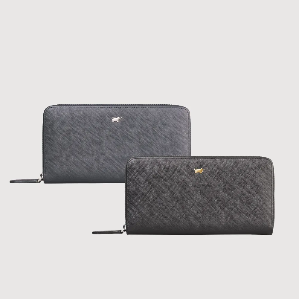【BRAUN BUFFEL 德國小金牛】尚恩A 12卡拉鍊長夾-黑色(BF354-602-BK) 父親節送禮