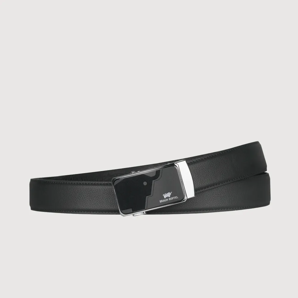 【BRAUN BUFFEL 德國小金牛】時尚紳士 牛型圖騰自動扣皮帶-銀色(BF25S-WEG21340-SNK) 父親節送禮