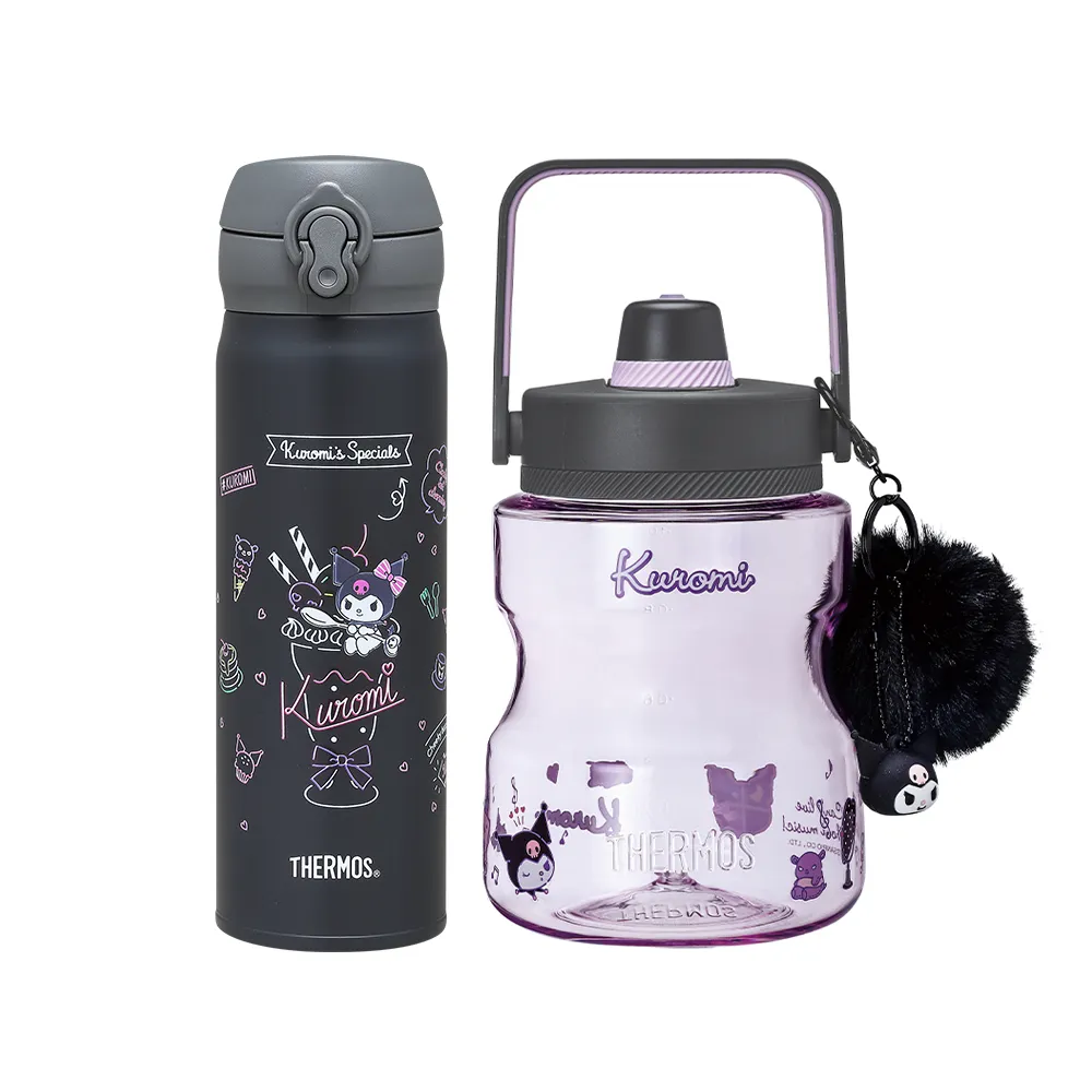 【THERMOS膳魔師】超值2入_酷洛米不鏽鋼輕量彈蓋保溫瓶500ml+輕水瓶1200ml(JNL-504KU-DGY+TCSS-1200BP-KU)