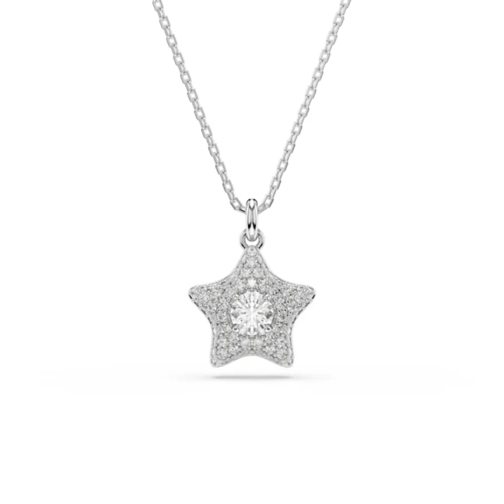 【SWAROVSKI 施華洛世奇】官方直營 Sublima 星星鏈墜 圓形切割 白色 鍍白金色 | 5758393