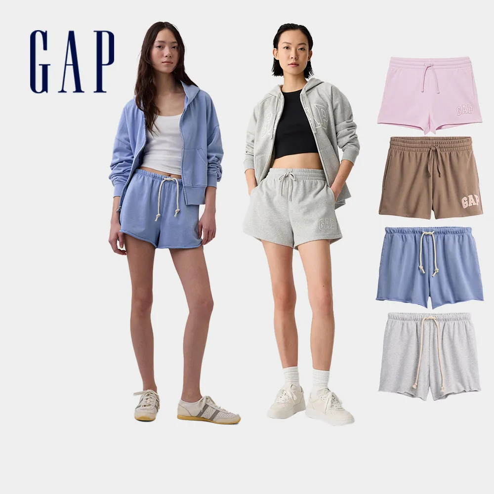 【GAP】女裝 夏季 LOGO/毛圈布寬鬆運動短褲-多款任選(870535&887729)