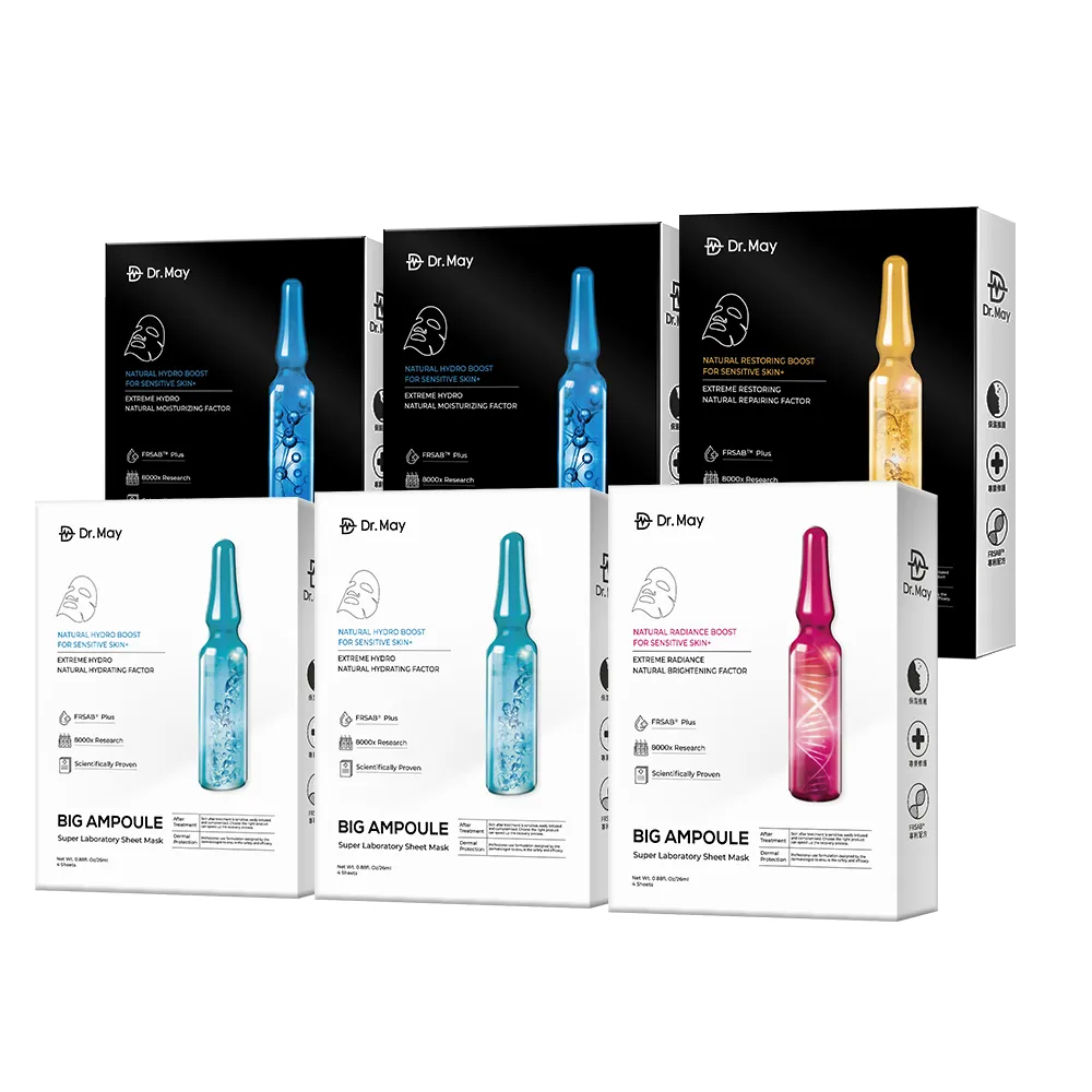 【Dr. May 美博士】專業大安瓶面膜6盒組 24片(水光2補水2修護1美白1)
