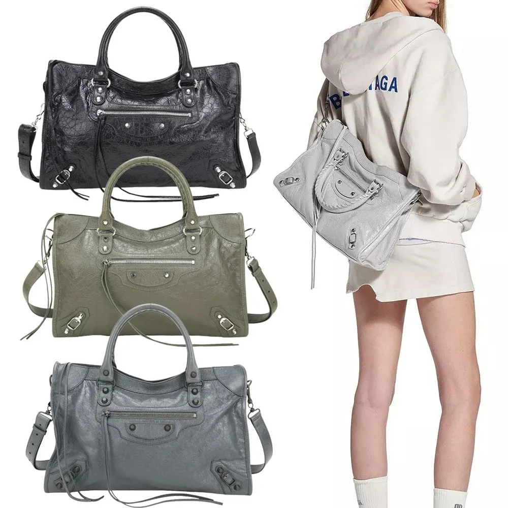 【Balenciaga 巴黎世家】中款 Le City Arena Storico揉製羊皮手提 斜背機車包(多款可選)(肩背 法國精品)