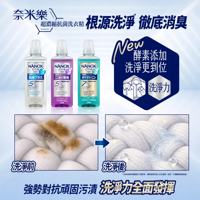 【LION 獅王】奈米樂超濃縮抗菌洗衣精640g 4入組 (加強去漬)