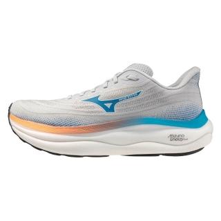 【MIZUNO 美津濃】Wave Sky 9 男 慢跑鞋 支撐 緩震 競速 淺灰 藍橘(J1GC251161)