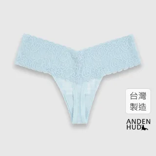 【Anden Hud】Lazy Morning．V蕾絲全網紗丁字褲(夢幻藍-斜格紋)