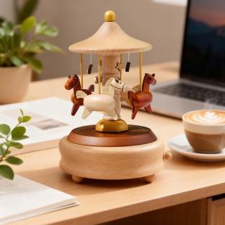 新川 精緻夢幻旋轉木馬音樂盒（發條式音樂盒 生日禮物 桌面擺件 裝飾擺件）