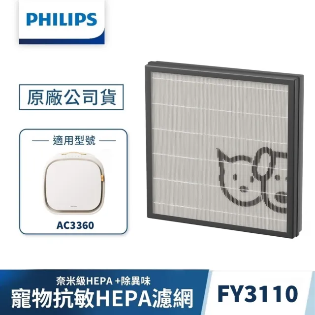 【Philips 飛利浦】三年份濾網組★毛小奈Lite 寵物空氣清淨機★適用13-15坪(AC3360/80)