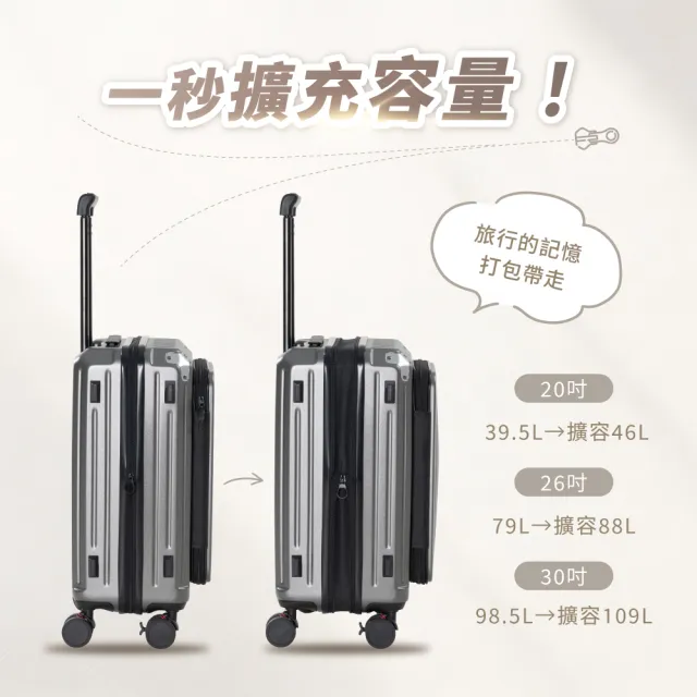 【NARECA】胖樽前開式旅箱 26吋 煞車輪 掀旅箱 前開式 5輪 大容量 可擴充 行李箱 旅行箱 登機箱 FATNANA-26