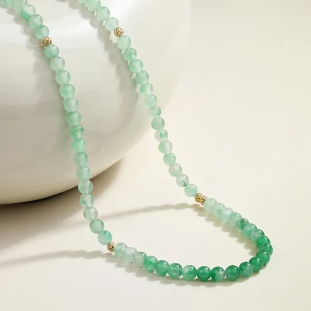 月輝珠寶 5-6mm 天然非洲翠項鍊 18K金星光珠 漸變綠色調 手工串珠工藝 優雅高貴 送媽媽推薦