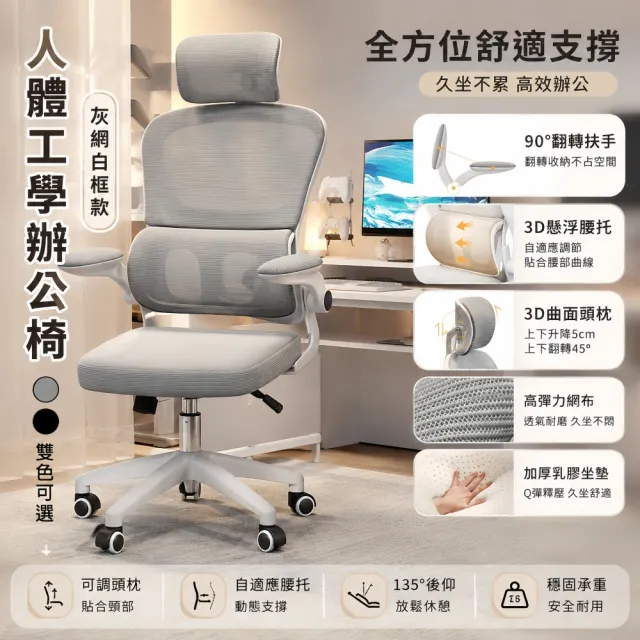 【小不記】可調節頭枕+自適應腰托 電腦椅 辦公椅 可升降耐重旋轉椅 人體工學椅 職員椅 會議椅 網椅 椅子
