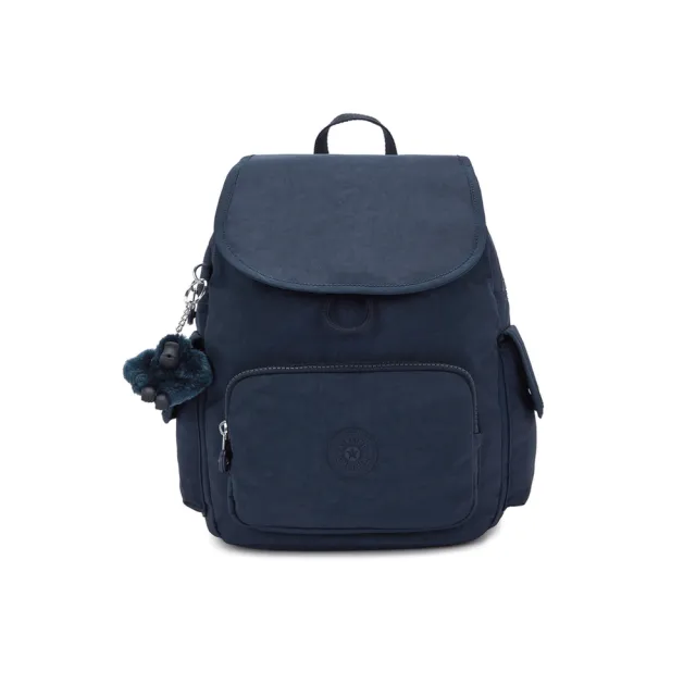 【KIPLING】『猴子包』碧海深藍拉鍊掀蓋後背包-CITY PACK S 女包