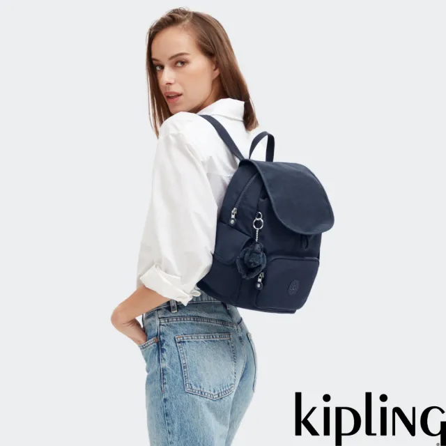 【KIPLING】『猴子包』碧海深藍拉鍊掀蓋後背包-CITY PACK S 女包