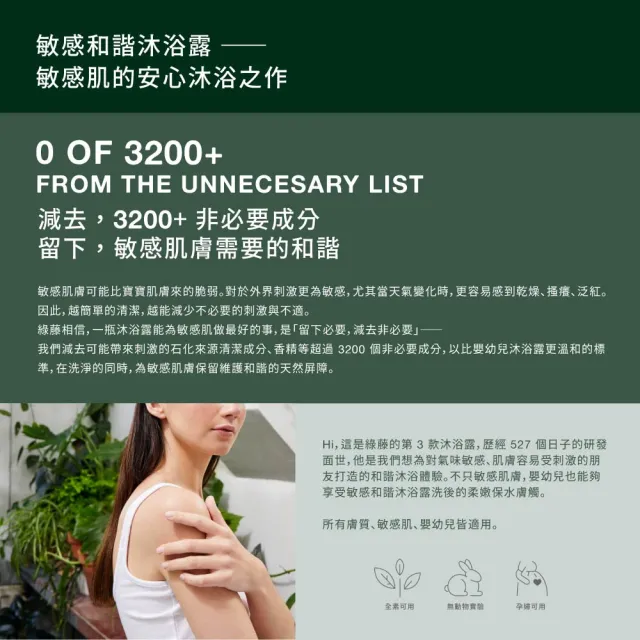 【greenvines 綠藤生機】敏感和諧沐浴露350ml(世界頂標 99.6%天然來源)
