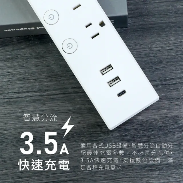 【KINYO】五開四插雙USB延長線 2.7M(CGU-3549)