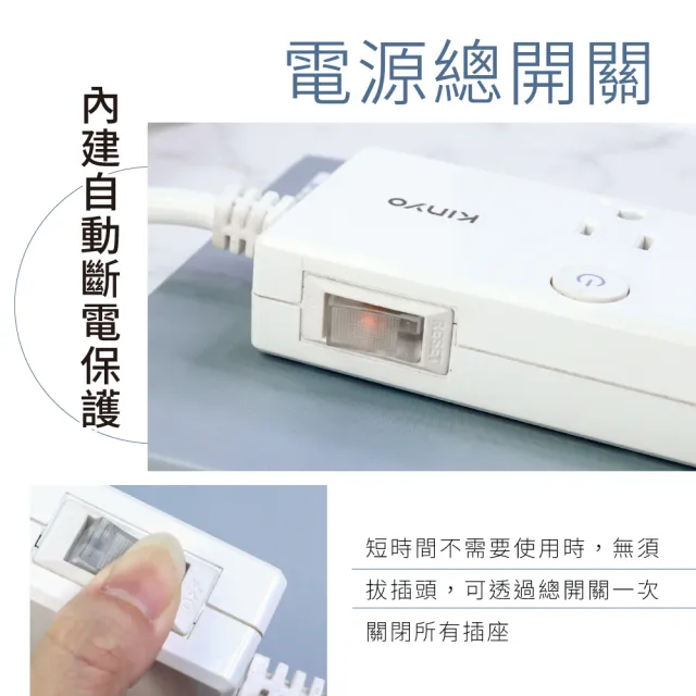 【KINYO】五開四插雙USB延長線 2.7M(CGU-3549)
