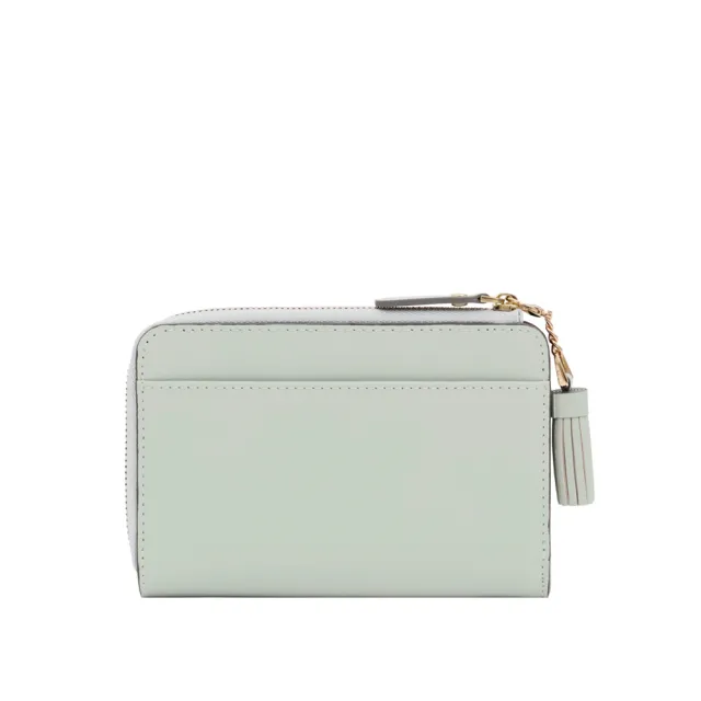 【KINAZ】牛皮防盜刷流蘇吊飾蝴蝶結獨立零錢袋中夾-薄荷奶霜-蝴蝶曲奇系列