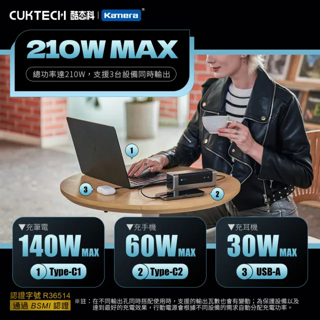 【CUKTECH 酷態科】20號 P23 25000mAh 90Wh 210W 2C1A三孔 大容量行動電源(數顯 可充筆電 大陸3C認證 CCC)
