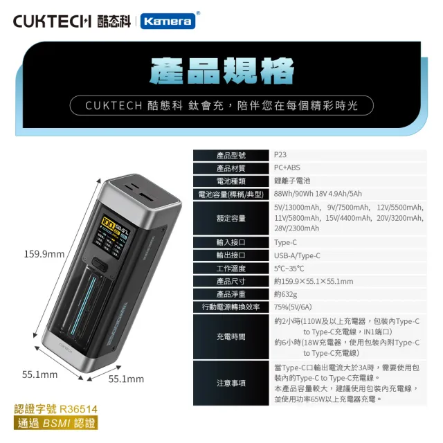 【CUKTECH 酷態科】20號 P23 25000mAh 90Wh 210W 2C1A三孔 大容量行動電源(數顯 可充筆電 大陸3C認證 CCC)