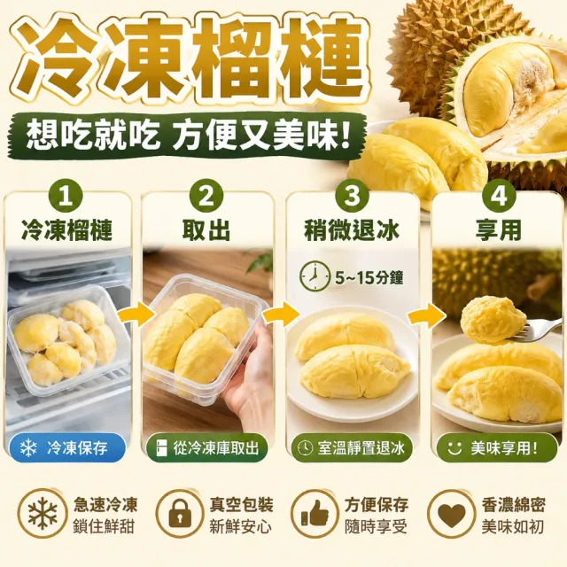 【綠之醇】泰國金枕頭冷凍榴槤肉-3盒組(300g/盒)