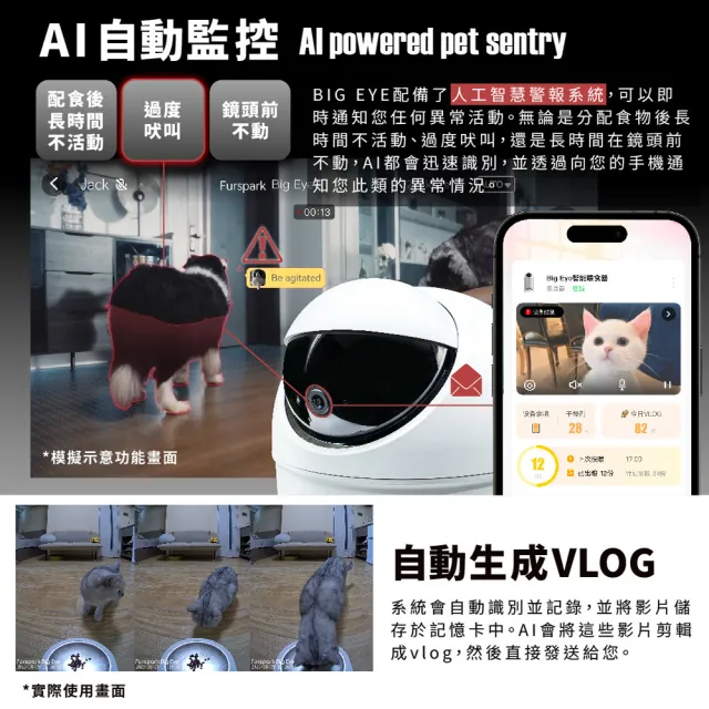 【Furspark】大眼睛 AI仿生智能寵物餵食器 飼料機 餵食機(錄影回放 內含64G記憶卡  AI自動監控 隱私保護)