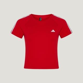 【adidas 愛迪達】Fav 3s Tee 1 女 T恤 運動上衣 休閒短袖 紅 經典款(KZ1527)