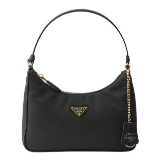 【PRADA 普拉達】1N204P 黑/金 Re-Edition 2005(HOBO尼龍 迷你手袋)