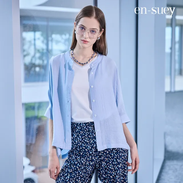【en-suey 銀穗】EU簡約廓形連袖開襟上衣-女