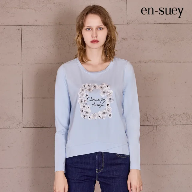 【en-suey 銀穗】EU下襬交叉印花T恤上衣-女