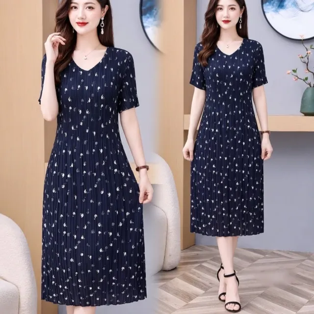 【巴黎精品】多款三宅風皺褶衣服洋裝寬鬆連身裙子長裙褶皺上衣印花摺衣折衣（壓褶大尺碼短袖女裝n2b17 B)