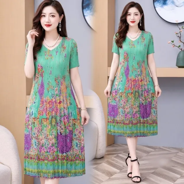 【巴黎精品】多款三宅風皺褶衣服洋裝寬鬆連身裙子長裙褶皺上衣印花摺衣折衣（壓褶大尺碼短袖女裝n2b17 M)