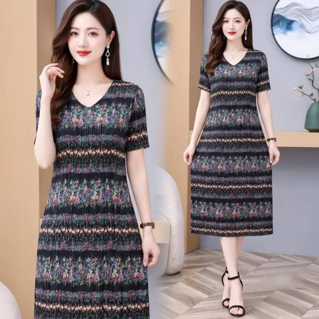 【巴黎精品】多款三宅風皺褶衣服洋裝寬鬆連身裙子長裙褶皺上衣印花摺衣折衣(壓褶大尺碼短袖女裝n2b17 O)