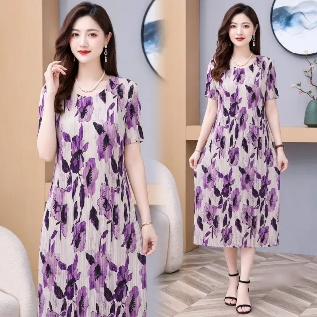 【巴黎精品】多款三宅風皺褶衣服洋裝寬鬆連身裙子長裙褶皺上衣印花摺衣折衣(壓褶大尺碼短袖女裝n2b17 P)